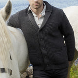 Men's Ribbed Shawl Cardigan - Charcoal