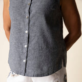 Pleat Back Button Tank - Black/Charcoal