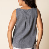 Pleat Back Button Tank - Black/Charcoal