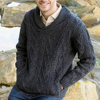 Men's Shawl Collar Sweater - Cormorant Blue