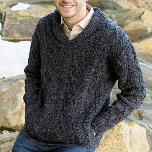 Men's Shawl Collar Sweater - Cormorant Blue