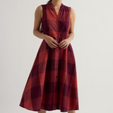 Carved Wood Sleeveless Yarn-Dyed Dress