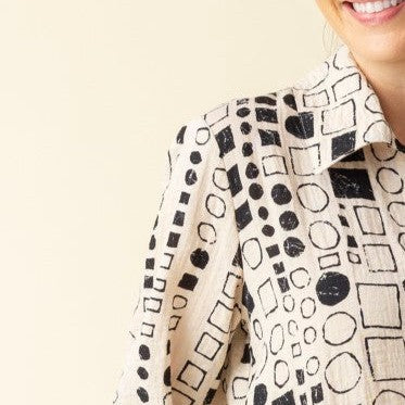 Pleat Back Geo Print Shirt Jacket - Travel Material