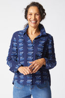 Navy Shaped Hem Cotton Shirt