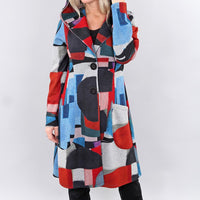Abstract Long Hooded Coat