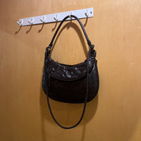 Zipper Pocket Detail Black Woven Cross Body Bag