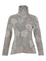 Leaf Print Zip Split Collar Pullover