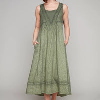 Khaki Green Linen Dress