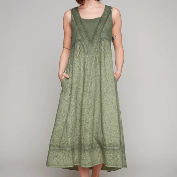 Khaki Green Linen Dress