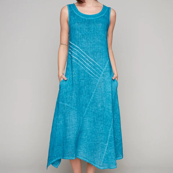 Asymmetrical Teal Linen Dress