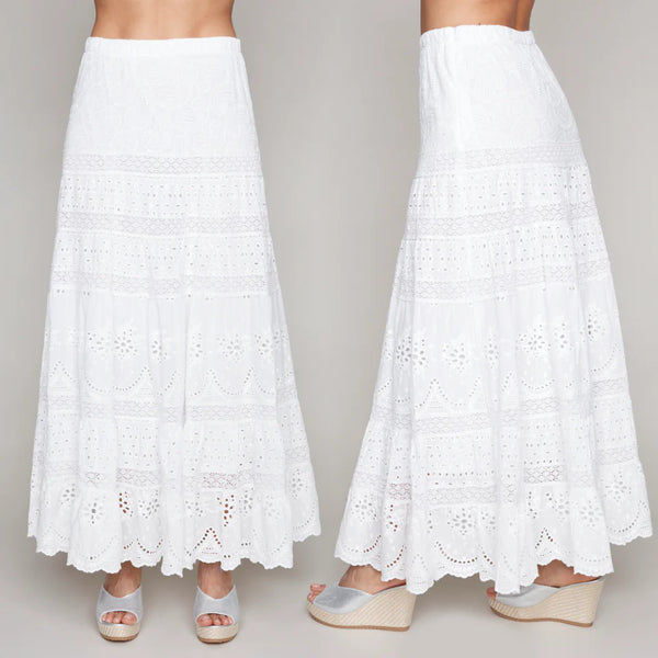 Tiered Eyelet Cotton Skirt