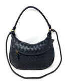 Zipper Pocket Detail Black Woven Cross Body Bag