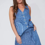 Denim Blue Linen Vest