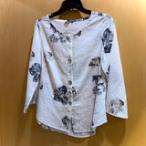 Button Up White Floral Blouse (Only S + XL Left)