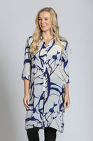 Scribble Print 3/4 Sleeve Long Shirt