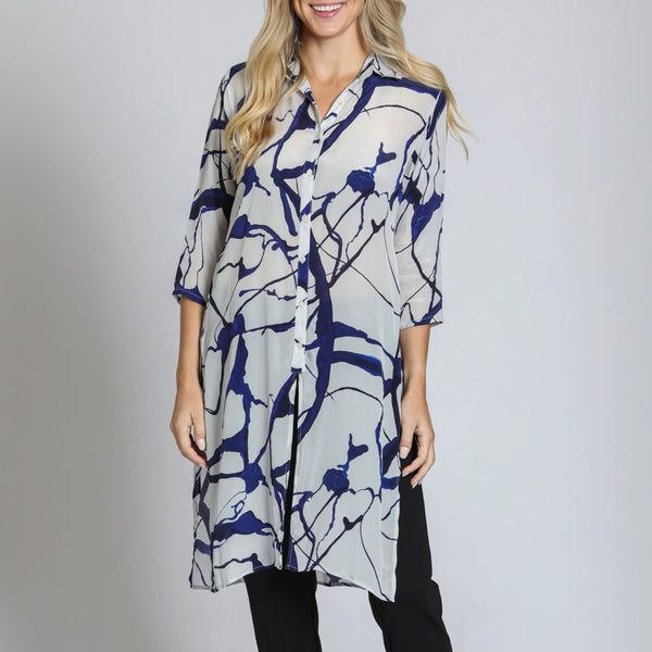 Scribble Print 3/4 Sleeve Long Shirt