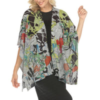 One-Size Knit Shawl Cardigan - Floral Beam