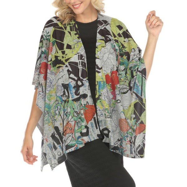 One-Size Knit Shawl Cardigan - Floral Beam