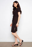 Cotton Boat Neck Dress w/ Front Tie - Black