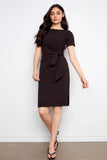 Cotton Boat Neck Dress w/ Front Tie - Black
