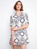 3/4 Sleeve Henley Cotton Dress in Ornament
