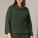 Cowl Neck Textured Linen Blend Shortie Pullover (Only M + L Left)