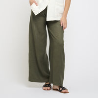 High Waisted Linen Pants - Green Vine