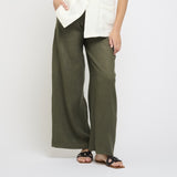 High Waisted Linen Pants - Green Vine