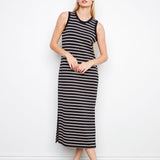 Scuba Sleeveless Black Stripe Dress