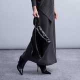 Fine Ribbed Straight Skirt - Charcoal
