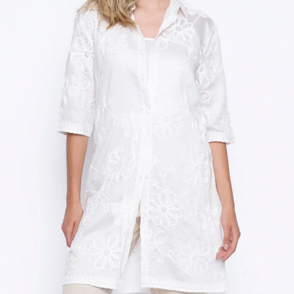 Long Embellished White Cotton Shirt