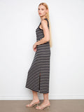 Scuba Sleeveless Black Stripe Dress