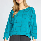 Border Stitch Print Pullover - Teal