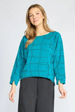 Border Stitch Print Pullover - Teal