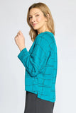 Border Stitch Print Pullover - Teal