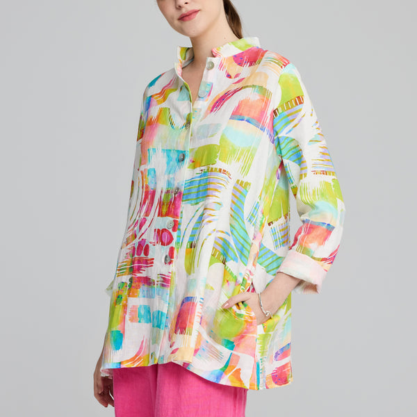 Vivid Mandarin Collar Shirt Jacket