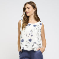 Linen Tank w/ Blue Floral Print