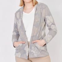 Leaf Print Open Front Cardi