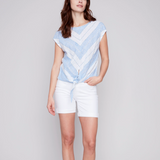 Yarn Dyed Front Tie Top - Blue Mix