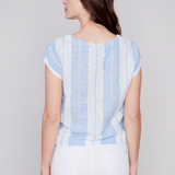 Yarn Dyed Front Tie Top - Blue Mix