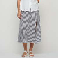Navy Stripe Linen Skirt