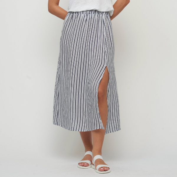 Navy Stripe Linen Skirt