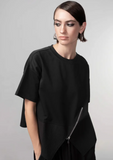 Zipper Detail Black Tee