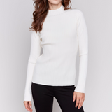 Mock Neck Ribbed Fine Knit - Ecru