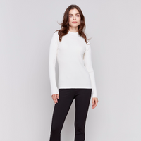 Mock Neck Ribbed Fine Knit - Ecru