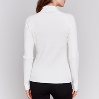 Mock Neck Ribbed Fine Knit - Ecru