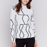 Reversible Jacquard Mock-Neck Fitted Sweater - Black & Cream