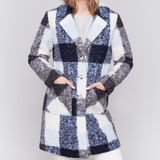 Bouclé Tailored Collar Coat - Navy Plaid