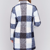 Bouclé Tailored Collar Coat - Navy Plaid