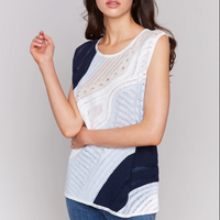 Sleeveless Colour Block Crochet Knit Top